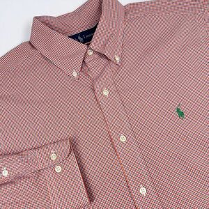 Ralph‎ Lauren Shirt Men's Large Orange Check Button Down Long Sleeve Classic Fit